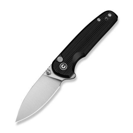 Mini Shakan Flipper & Thumb Stud & Button Lock Knife Ripple Patterned Black Aluminum Handle (2.48" Satin Finished Nitro-v Blade)