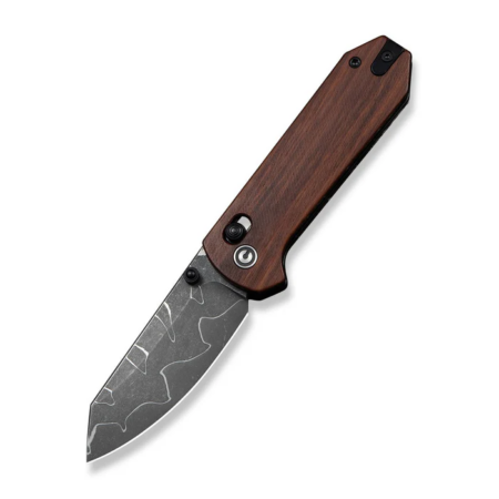 Yonder Thumb Stud & Crossbar Lock Knife Guibourtia Wood Handle (2.88" New Damascus Blade With Jagged Pattern)