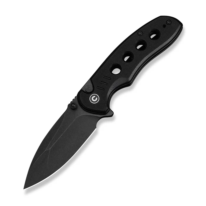 Civivi Triptych Flipper & Thumb Stud & Button Lock Knife Black G10 Handle (2.97" Black Stonewashed 14c28n Blade)