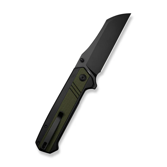 Draxor Flipper-thumb Stud Folding Knife 3.70" Black 9cr18mov Sheepsfoot Plain Edge Blade, Green-black G10 Handle