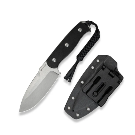Toxodon Fixed Blade Knife 4.57" Satin 9cr18mov Drop Point Plain Edge Blade, Black G10 Handle & Kydex Sheath
