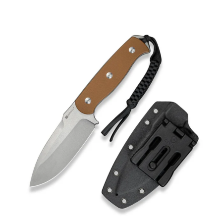 Toxodon Fixed Blade Knife 4.57" Satin 9cr18mov Drop Point Plain Edge Blade, Brown G10 Handle & Kydex Sheath