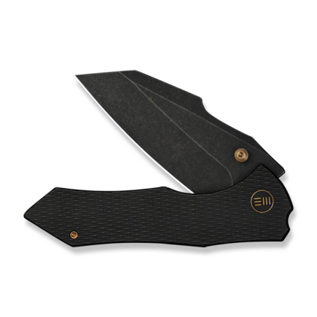 Weknife High-fin Xl Thumb Stud Knife Diamond Patterned Black Titanium Handle (3.48" Black Stonewashed Cpm 20cv Blade) We24010-1