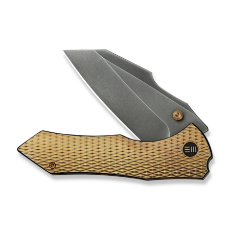 Weknife High-fin Xl Thumb Stud Knife Diamond Patterned Golden Polished Titanium Handle (3.48" Polished Gray Cpm 20cv Blade) We24010-3