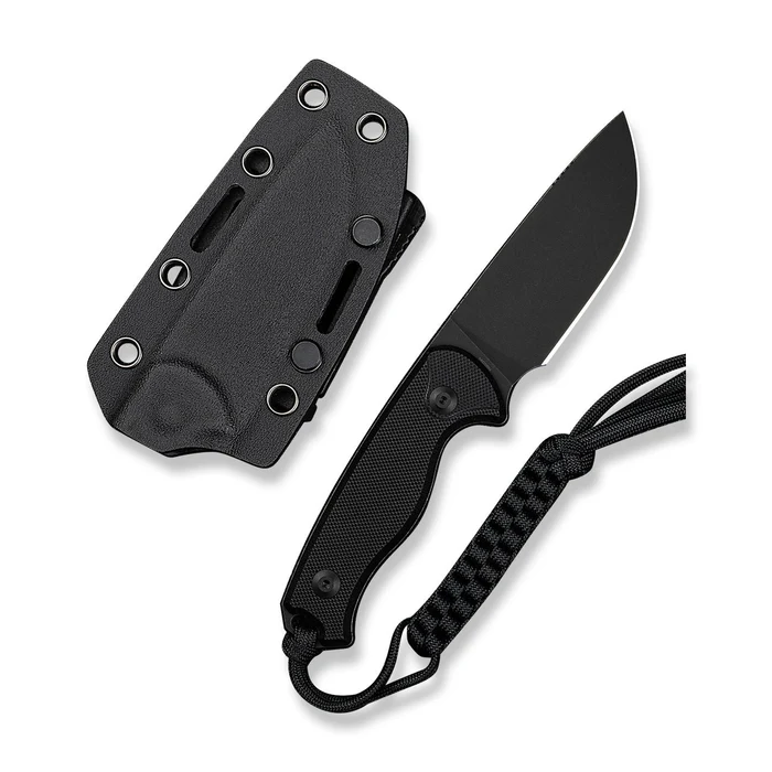 Civivi Timberbark Fixed Black G10 Handle (3.2" Black Stonewashed 14c28n Blade) C23094-1, With 1pc Black Lanyard, Black Kydex Sheath & T-clip